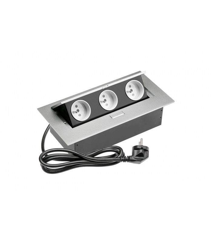 Przedłużacz aluminium 3x gniazdo z uziemieniem, kabel zasilający z wtyczką