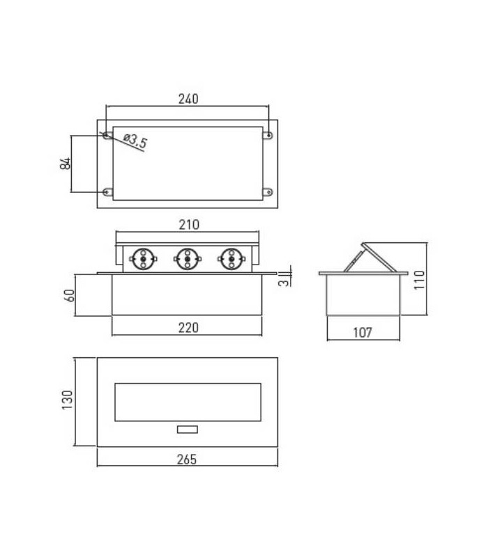 Przedłużacz aluminium 3x gniazdo z uziemieniem, kabel zasilający z wtyczką