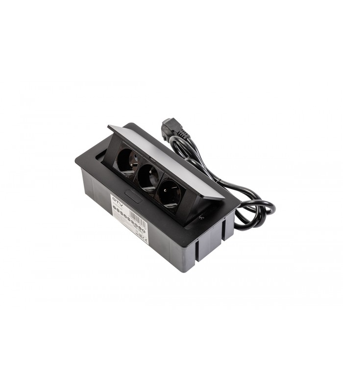 Przedłużacz SOFT czarny 3x gniazdo z uziemieniem, kabel zasilający z wtyczką, NOWY PANEL