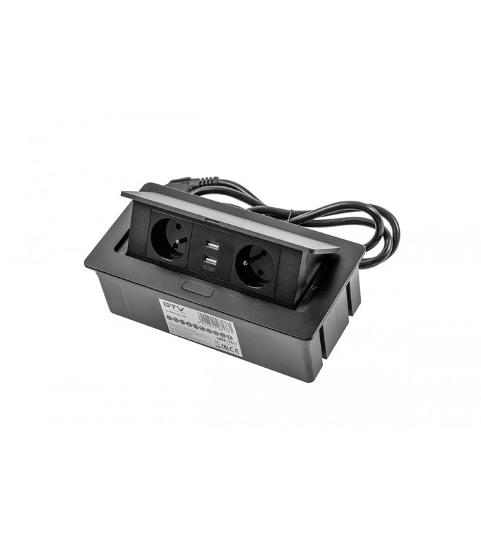 Przedłużacz SOFT czarny 2x gniazdo z uziemieniem, USB 2,1A, kabel zasilający z wtyczką, NOWY PANEL