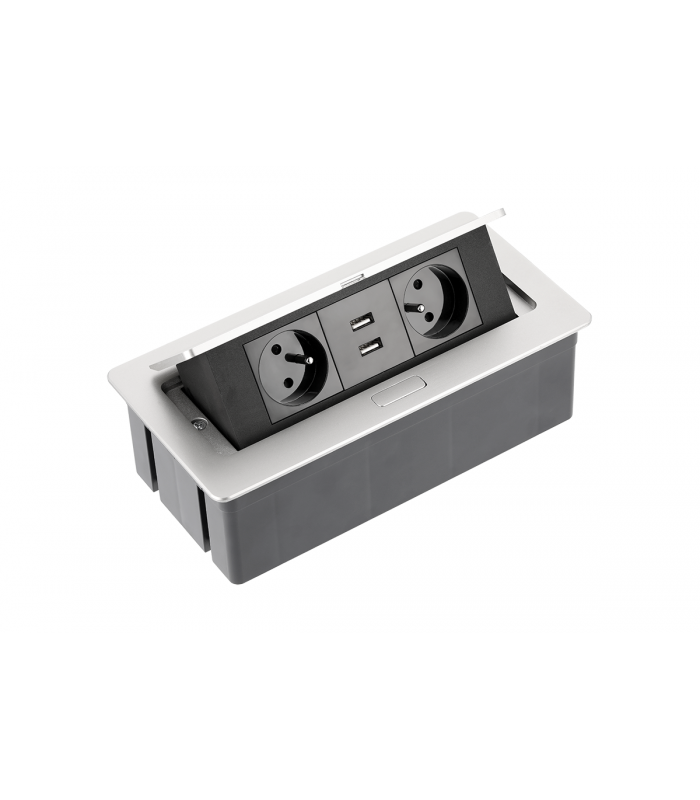 Przedłużacz SOFT aluminium 2x gniazdo z uziemieniem, USB 2,1A, kabel zasilający z wtyczką