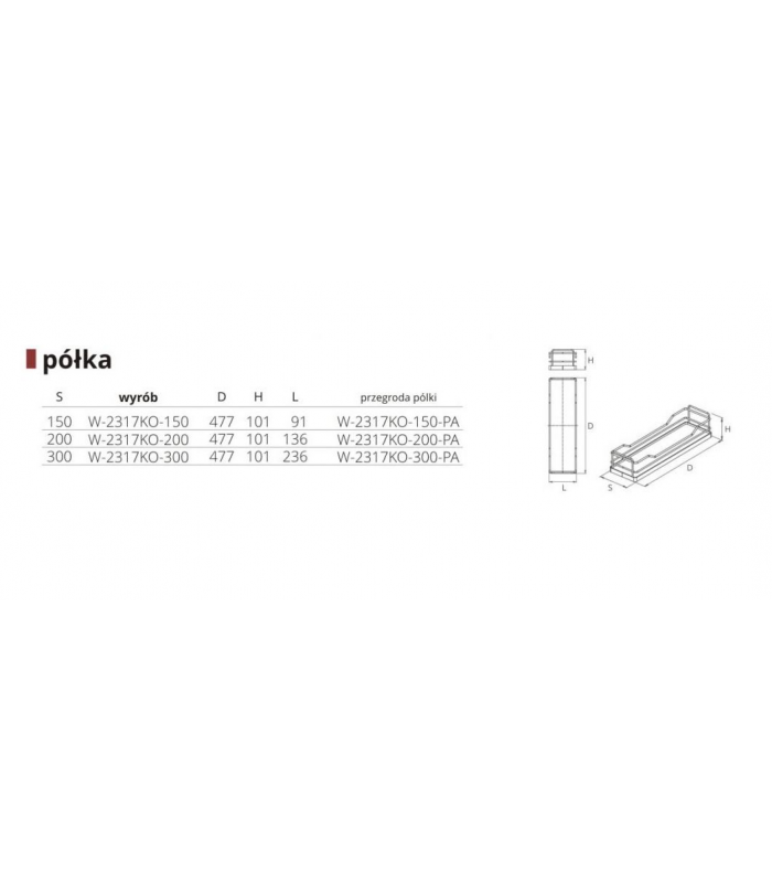 Półka do kosza Cargo o szerokości 200 srebrna