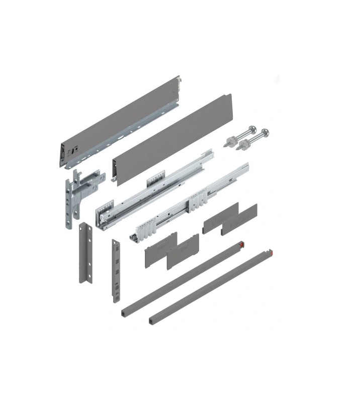Komplet szuflady MERIVOBOX 500 wysoka z relingiem szara