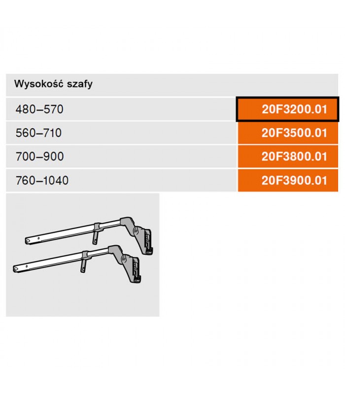 AVENTOS HF do frontów uchylno - składanych  podnośnik teleskopowy  zestaw   wys. korpusu 560-710 mm  symetryczny  nik