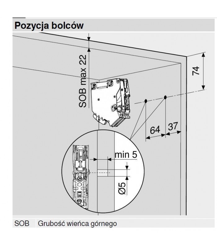 AVENTOS HK-S do małych frontów uchylnych  siłownik  współczynnik mocy 960-2215 przy 2 szt.  do TIP-ON  cynkowana