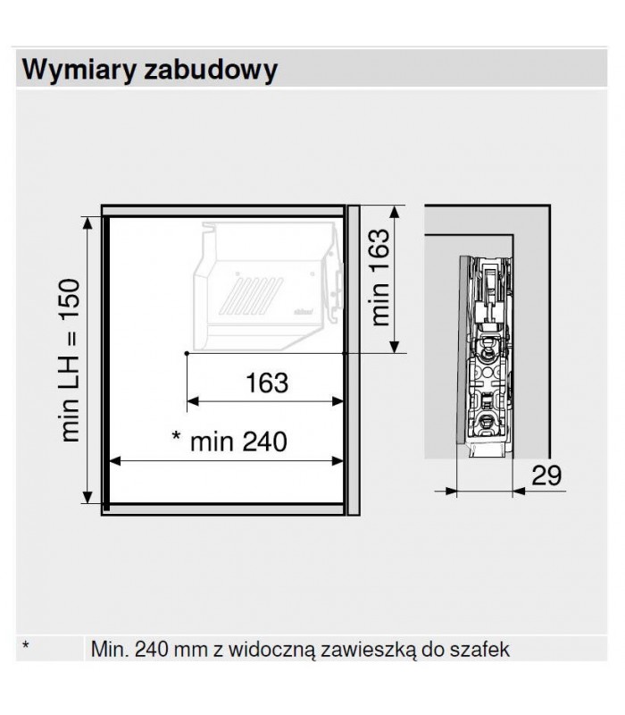 AVENTOS HK-S do małych frontów uchylnych  siłownik  współczynnik mocy 960-2215 przy 2 szt.  cynkowana 20K2E01