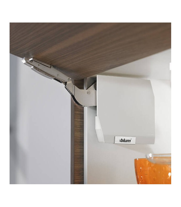 AVENTOS HK-S do małych frontów uchylnych  zaślepka  z zamontowaną małą zaślepką  lewa  jedwabiście biały/inox