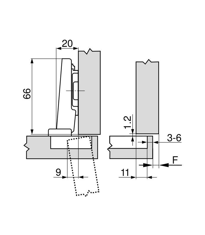 CLIP zawias standard. 100   Drzwi nakładane  bez sprężyny  puszka  na wkręty  niklowany 70M2550.TL