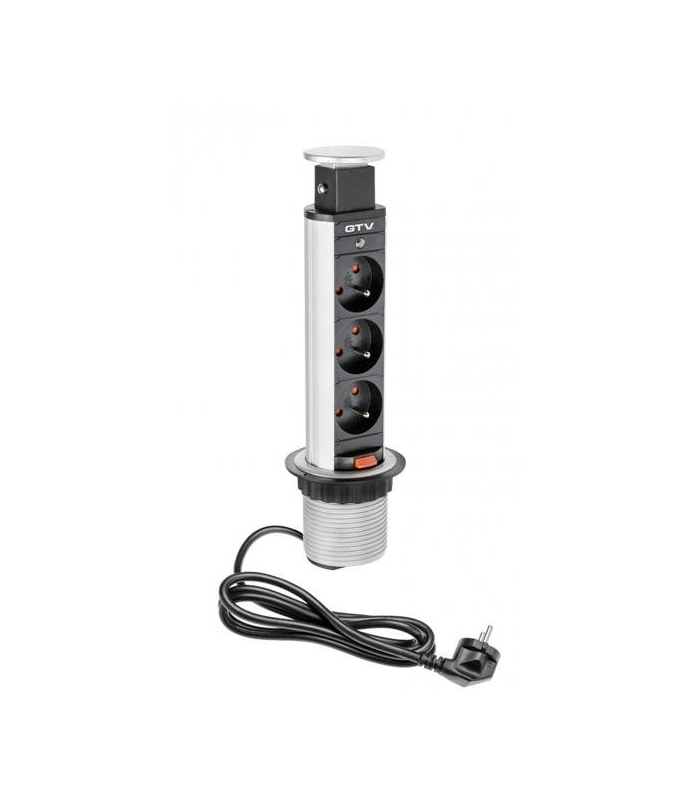 Przedłużacz FI-60mm srebrny 3 x gniazda z bolcem uziemiającym