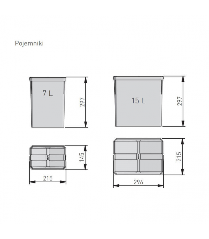 Pojemniki do segregacji AxiSpace, do szerokości szuflady 600 mm, 2x15L