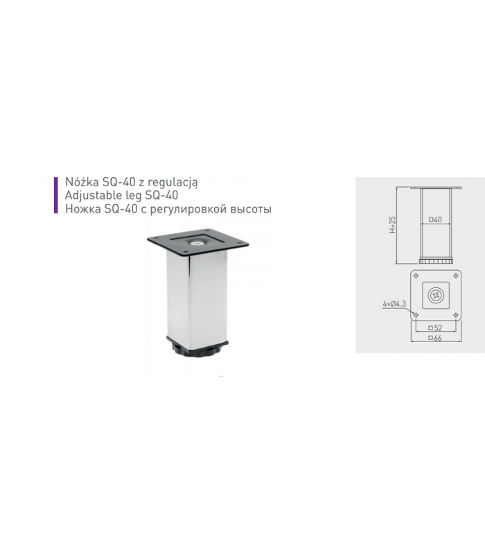 Nóżka meblowa 40x40, czarne mocowanie, 150mm + regulacja