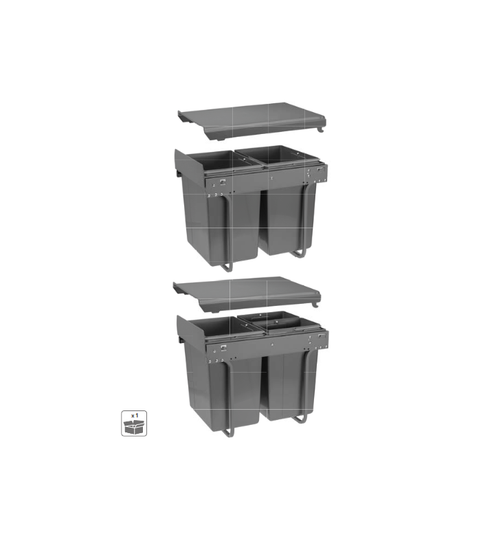 Segregator do śmieci na prowadnicy H45 do szafki 400mm 2x20l szary