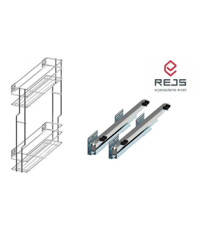 Cargo boczne 200 prawe efekt chrom ZESTAW (WE03.7419.01.062 kosz cargo efekt chrom + WE29.0013.01.549 system jezdny boczny prawy