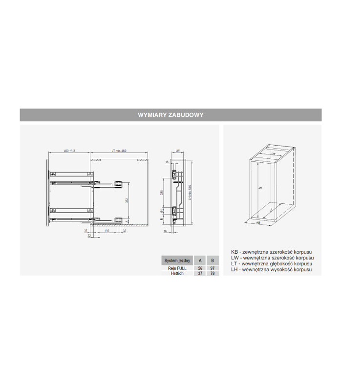 Cargo boczne 200 prawe efekt chrom ZESTAW (WE03.7419.01.062 kosz cargo efekt chrom + WE29.0013.01.549 system jezdny boczny prawy