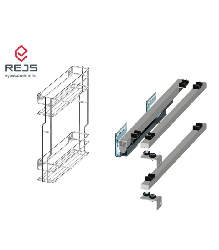Cargo boczne PUSH 150 lewe efekt chrom ZESTAW (WE03.7319.01.062 kosz efekt chrom + WE29.0015.01.549 system boczny lewy Rejs Push