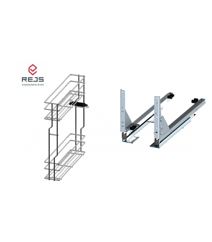 Cargo dolne 200 efekt chrom ZESTAW (WE29.0004.01.062 kosz cargo efekt chrom + WE29.0014.01.549 system jezdny dolny Rejs Full)