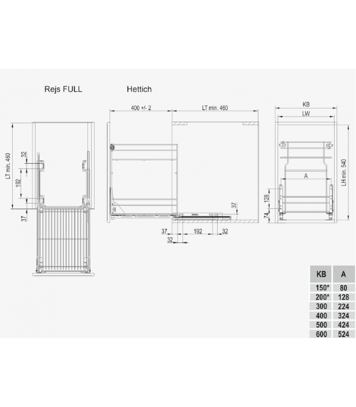 Cargo dolne 200 efekt chrom ZESTAW (WE29.0004.01.062 kosz cargo efekt chrom + WE29.0014.01.549 system jezdny dolny Rejs Full)