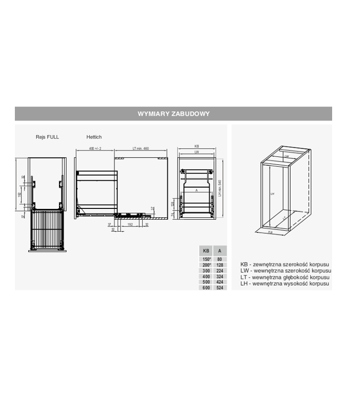 Cargo dolne 400 efekt chrom ZESTAW (WE29.0006.01.062 kosz cargo efekt chrom + WE29.0014.01.549 system jezdny dolny Rejs Full)