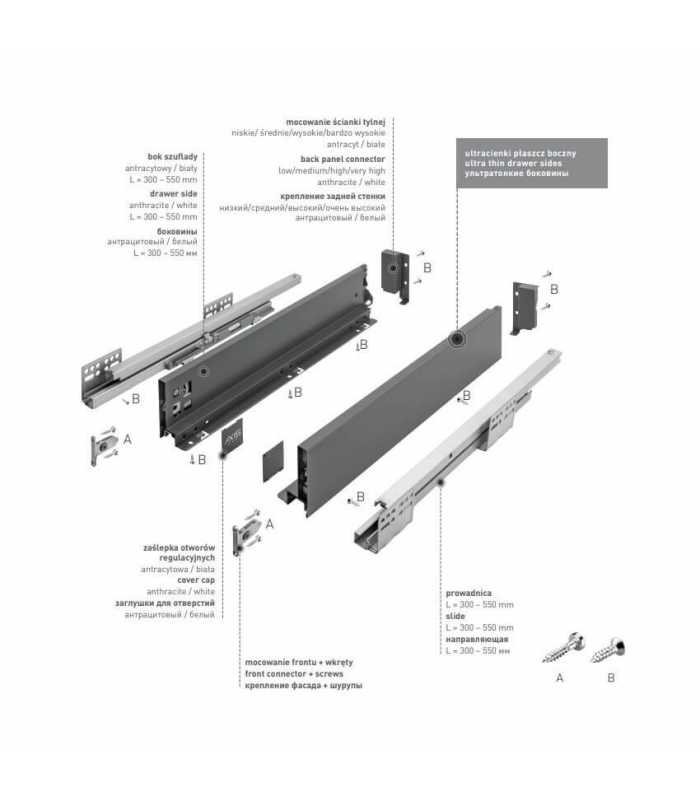 Szuflada AXISPRO 400mm antracyt niska H84
