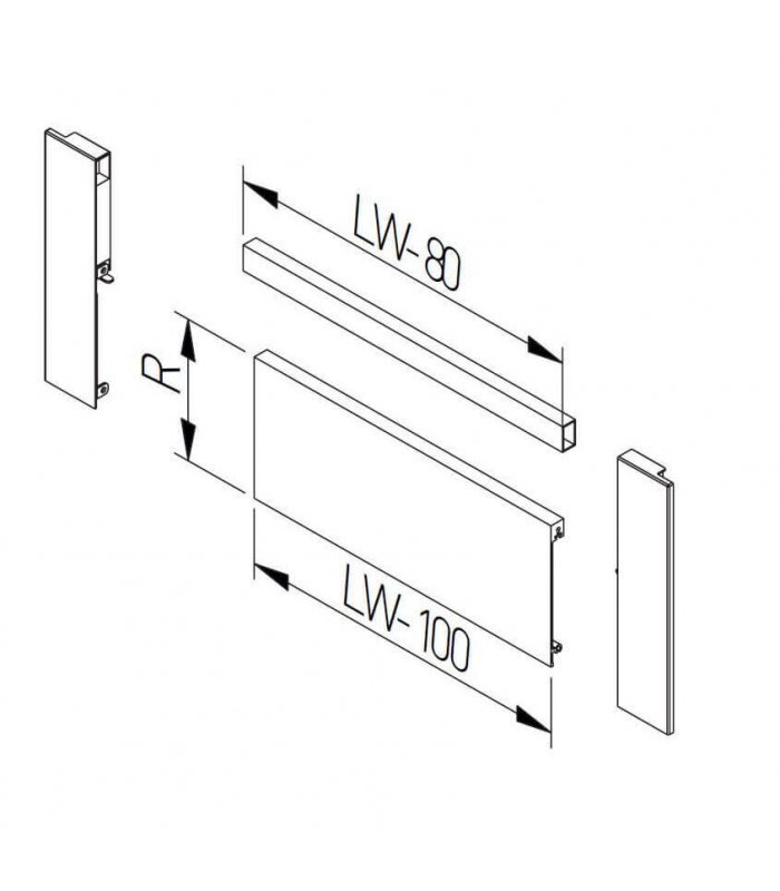 Panel H-110 frontu wewnętrznego  + reling do szuflady wys. i b. wys. biały L-1200