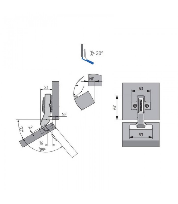 GTV kątowy 30° , hydrauliczny/ prowadnik H-0