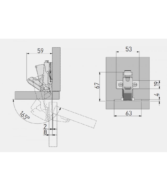 GTV kątowy 165° , hydrauliczny/ prowadnik H-0