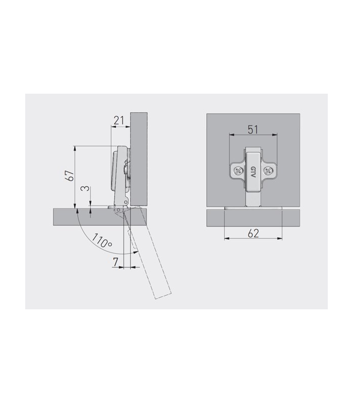 Zawias bez sprężyny nakładany prowadnik H-0 COCA