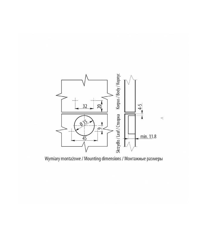 Zawias kątowy 90° /równoległy, prowadnik H-2 zwykły