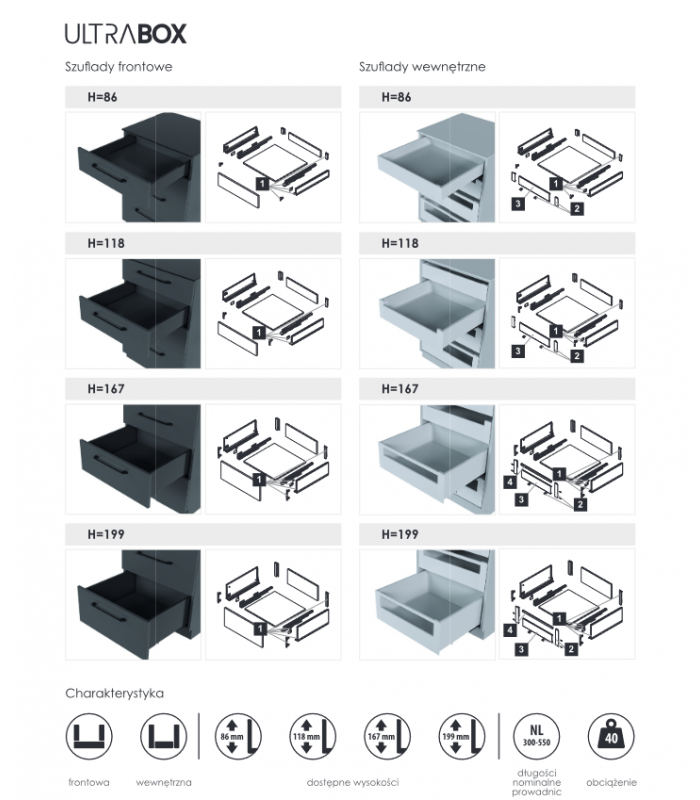 SZUFLADA ULTRA BOX 300mm H86 biała