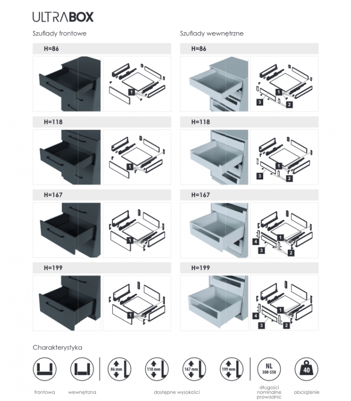 Szuflada ULTRABOX 450mm H167 grafit