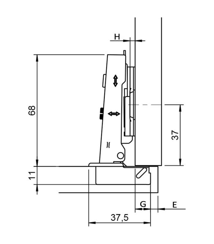 Zawias nakładany 110° Metalla+ 311 cichy domyk 45/9.5