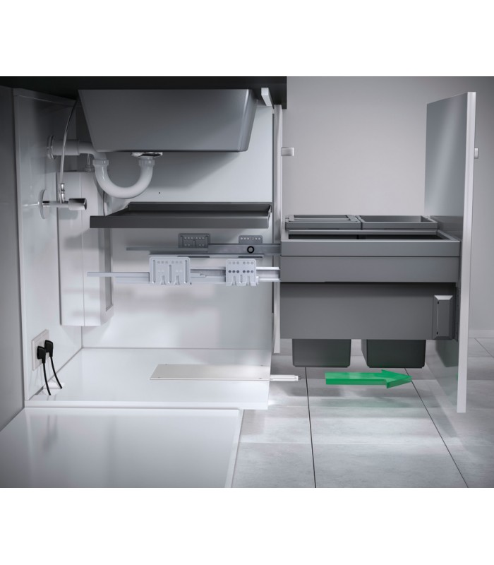 automatyczne otwieranie sortowników zamontowanych w szufladachdo szerokości korpusu 300 – 1.200 mm