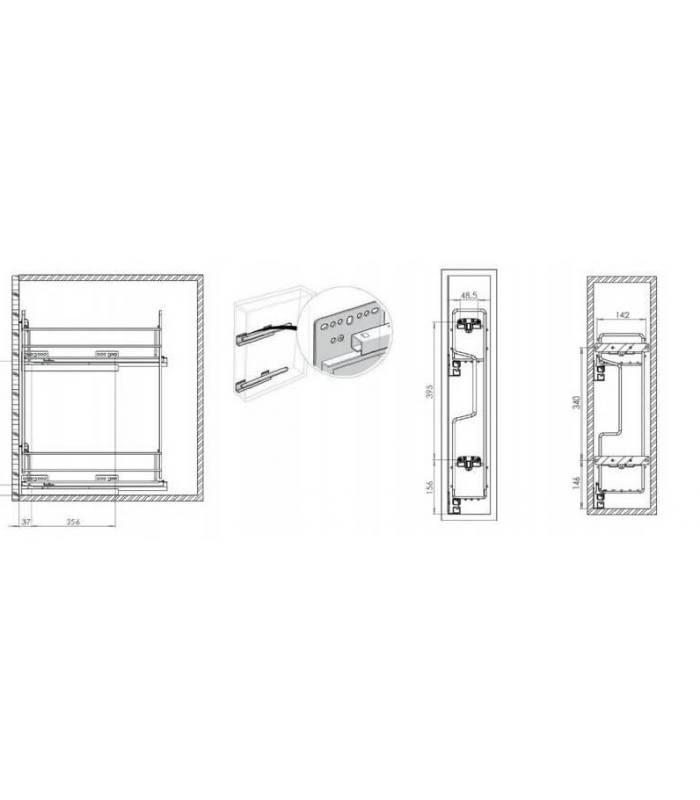 CargNis Matrix 150 CHROM/lewe.ZES (549.14.210 kosz cargo 150 chrom lewy + 552.91.954 prowadnica Matrix S 450/ 2x lewa)