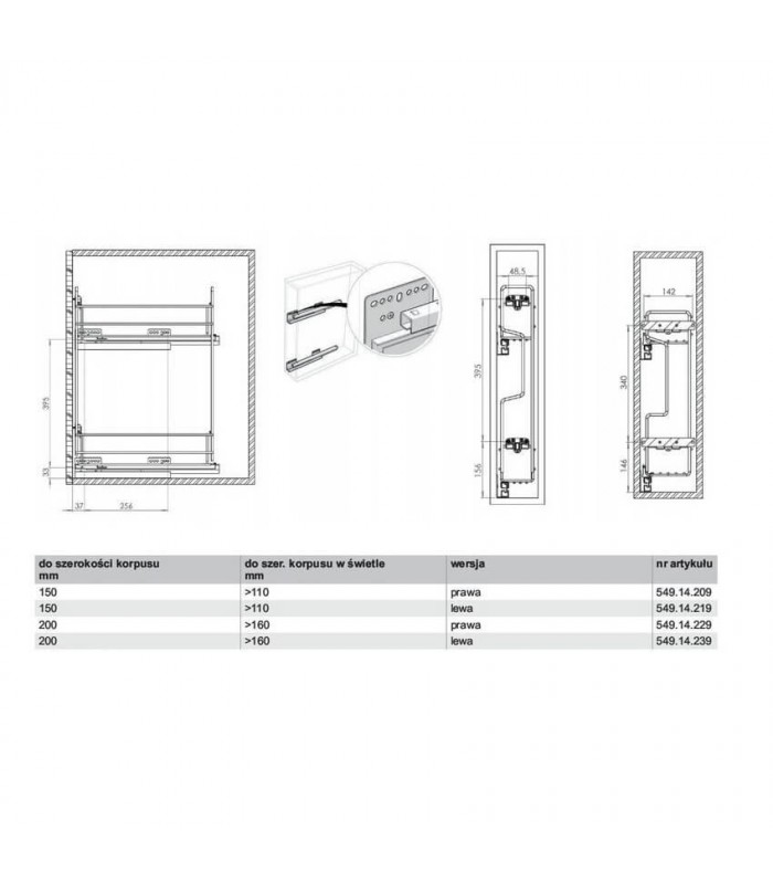 CargNis Matrix 200 CHROM/lewe.ZES ( 549.14.231 kosz cargo 200 chrom lewy + 552.91.954 prowadnica Matrix S 450/ 2x lewa)