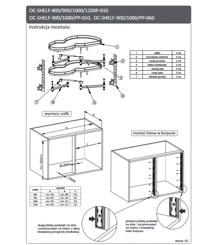 Nerka chrom lewa do szafki 900