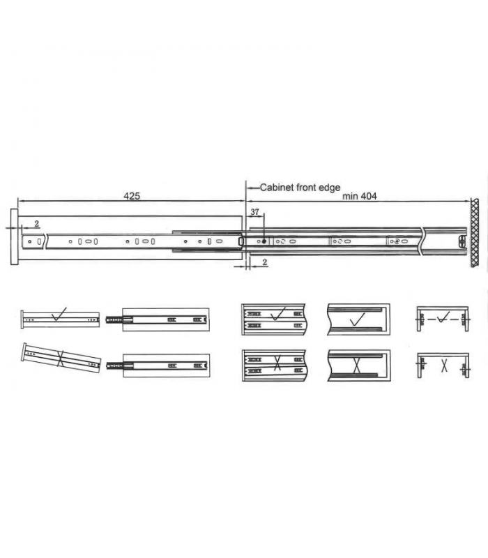 Prowadnica kulkowa pełen wysuw 450 30kg/bez hamulca
