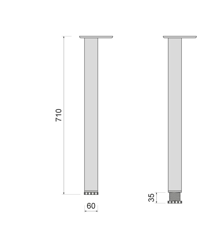 Noga kwadratowa stalowa ze stopką regulacyjną 60x60x710 czarna