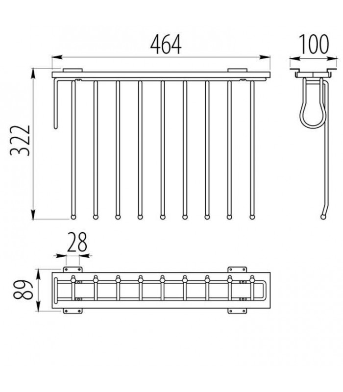 Wieszak wysuwny PRAWOSTRONNY 9 miejsc chromowany