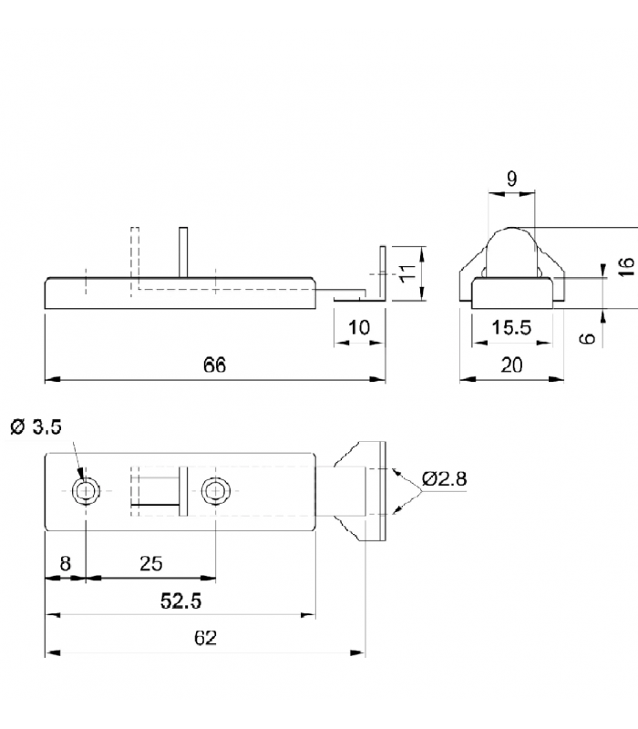 Zasuwka meblowa prosta B