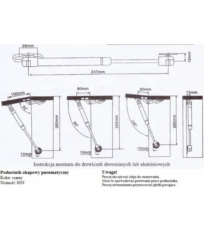 Podnośnik gazowy okapowy 60N