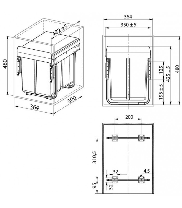 Do szafki 400mm 20l+2x10l antracytowy H450mm