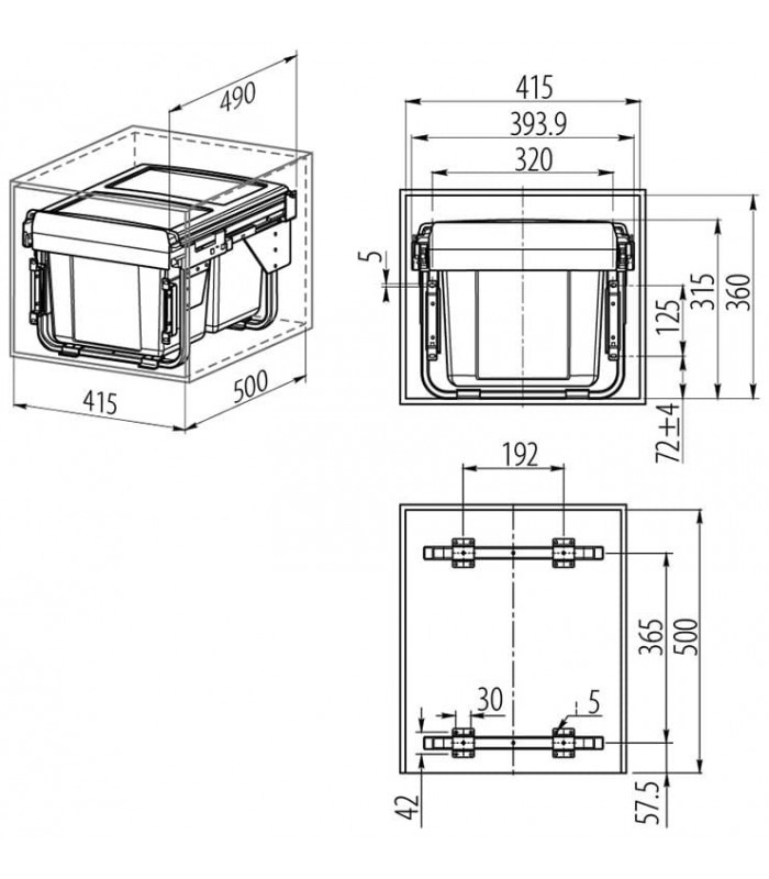 Do szafki 450mm 2x15L antracytowy H450mm