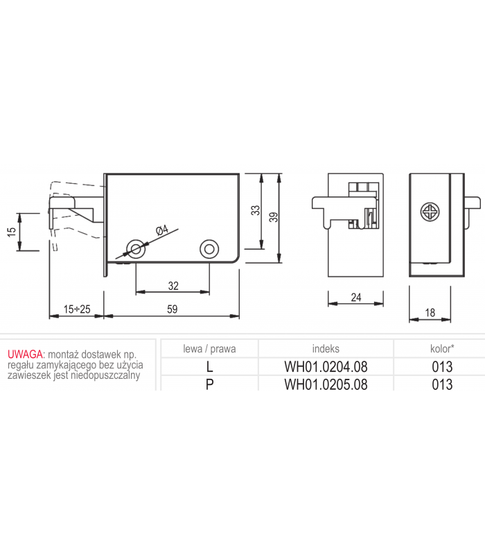Zawieszka regulowana lewa biała