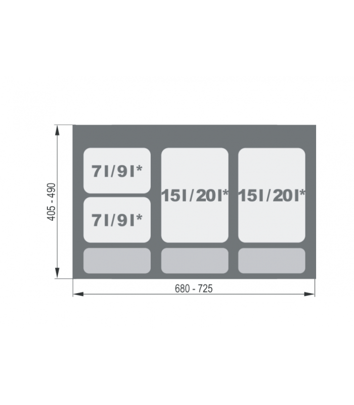 Pojemnik na odpady PRAKTIKO 80 poczwórny 2x15l+2x7l srebrny