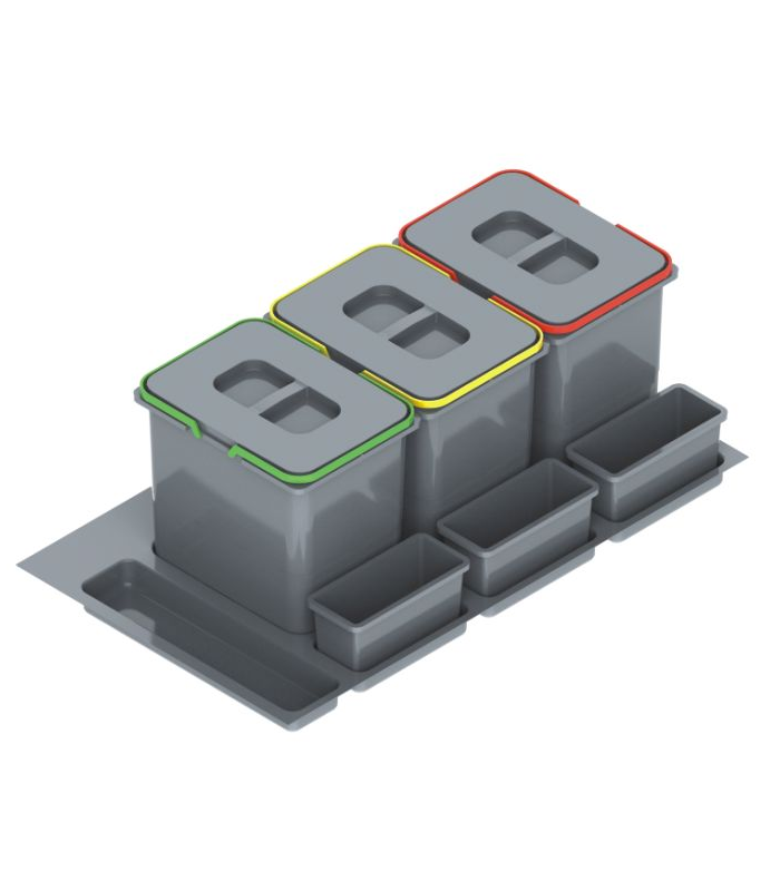 Pojemnik na odpady PRAKTIKO 90 potrójny (3x15l) tworzywo sztuczne srebrny