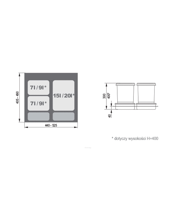 PRAKTIKO 600mm 1x20L+2x9L srebrny potrójny