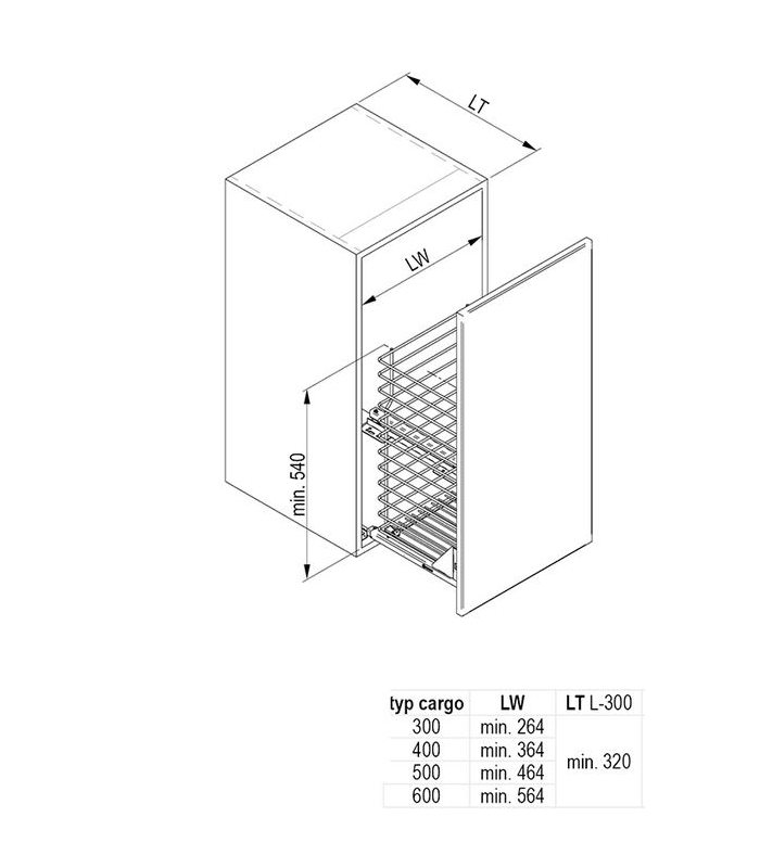 VARIANT MULTI Kosz dolny cargo mini jednopoziomowe 400 L-300 metal lakier biały