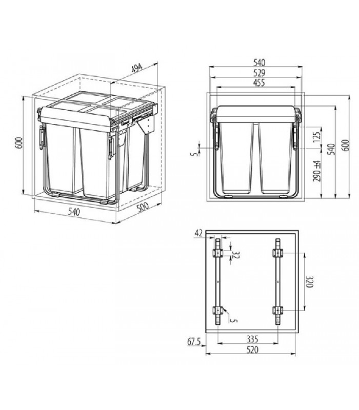 Do szafki 600mm 34L+2x17L antracytowy H450mm