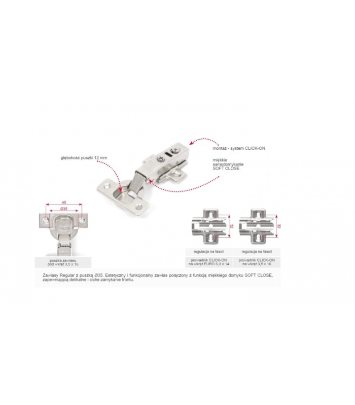 Zawias hydrauliczny, nakładany / prowadnik H-0