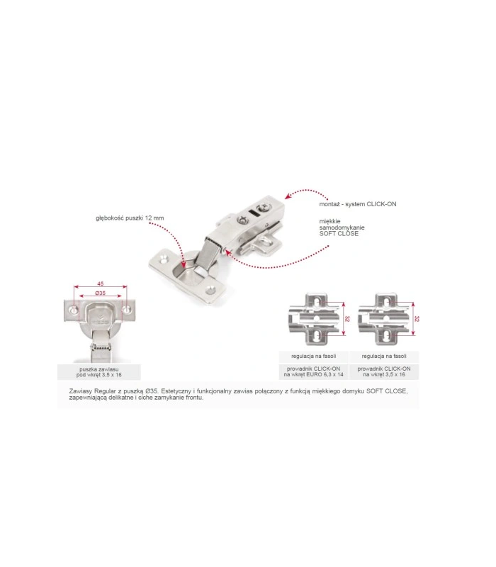 Zawias hydrauliczny , nakładany / prowadnik H-0, kpl dwóch sztuk